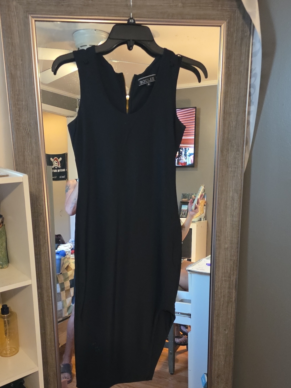 Black Sleeveless Midi Dress with V-Neck